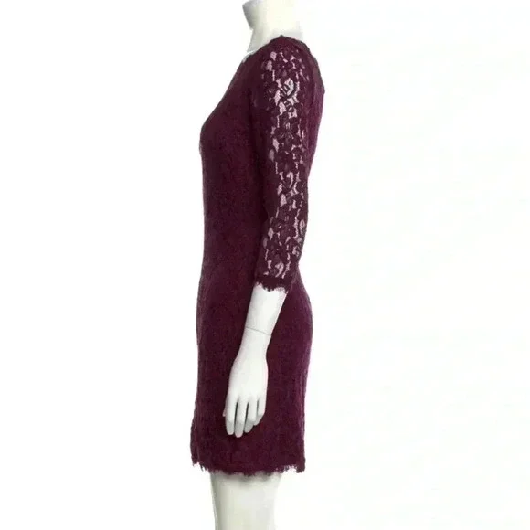 Diane von Furstenberg Lace Pattern Mini Dress women’s size xxs maroon purple - Picture 2 of 3